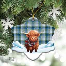Scottish Campbell Dress Ancient Tartan Christmas Ceramic Ornament - Highland Cows Snow Style - Tartan Christmas Ornaments Scottish Plaid Tartan Plaid - ScotsTee - scotstee.com