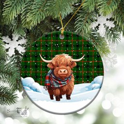 Scottish Kincaid Tartan Christmas Ceramic Ornament - Highland Cows Snow Style - Tartan Christmas Ornaments Scottish Plaid Tartan Plaid - ScotsTee - scotstee.com