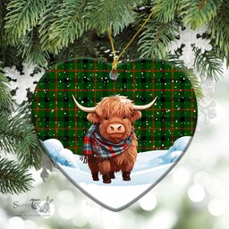 Scottish Kincaid Tartan Christmas Ceramic Ornament - Highland Cows Snow Style - Tartan Christmas Ornaments Scottish Plaid Tartan Plaid - ScotsTee - scotstee.com