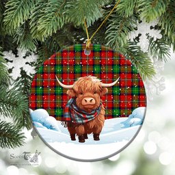 Scottish Fullarton Tartan Christmas Ceramic Ornament - Highland Cows Snow Style - Tartan Christmas Ornaments Scottish Plaid Tartan Plaid - ScotsTee - scotstee.com