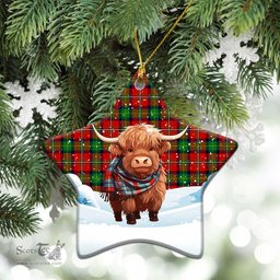 Scottish Fullarton Tartan Christmas Ceramic Ornament - Highland Cows Snow Style - Tartan Christmas Ornaments Scottish Plaid Tartan Plaid - ScotsTee - scotstee.com