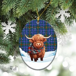 Scottish Edmonstone Tartan Christmas Ceramic Ornament - Highland Cows Snow Style - Tartan Christmas Ornaments Scottish Plaid Tartan Plaid - ScotsTee - scotstee.com