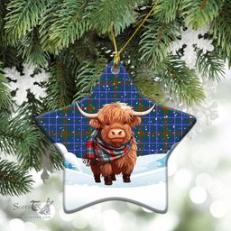 Scottish Edmonstone Tartan Christmas Ceramic Ornament - Highland Cows Snow Style - Tartan Christmas Ornaments Scottish Plaid Tartan Plaid - ScotsTee - scotstee.com