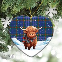 Scottish Edmonstone Tartan Christmas Ceramic Ornament - Highland Cows Snow Style - Tartan Christmas Ornaments Scottish Plaid Tartan Plaid - ScotsTee - scotstee.com