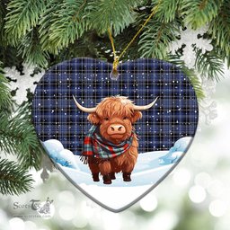 Scottish Clark Modern Tartan Christmas Ceramic Ornament - Highland Cows Snow Style - Tartan Christmas Ornaments Scottish Plaid Tartan Plaid - ScotsTee - scotstee.com