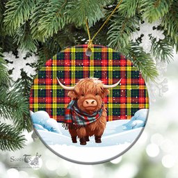 Scottish Dewar Tartan Christmas Ceramic Ornament - Highland Cows Snow Style - Tartan Christmas Ornaments Scottish Plaid Tartan Plaid - ScotsTee - scotstee.com