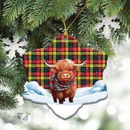 Scottish Dewar Tartan Christmas Ceramic Ornament - Highland Cows Snow Style - Tartan Christmas Ornaments Scottish Plaid Tartan Plaid - ScotsTee - scotstee.com