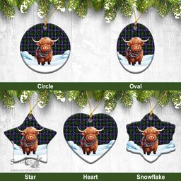 Scottish Galbraith Modern Tartan Christmas Ceramic Ornament - Highland Cows Snow Style - Tartan Christmas Ornaments Scottish Plaid Tartan Plaid - ScotsTee - scotstee.com