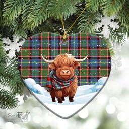 Scottish Glass Tartan Christmas Ceramic Ornament - Highland Cows Snow Style - Tartan Christmas Ornaments Scottish Plaid Tartan Plaid - ScotsTee - scotstee.com