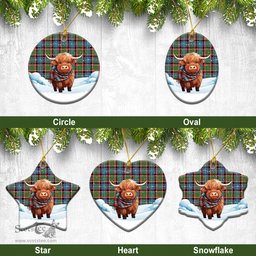 Scottish Glass Tartan Christmas Ceramic Ornament - Highland Cows Snow Style - Tartan Christmas Ornaments Scottish Plaid Tartan Plaid - ScotsTee - scotstee.com