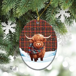 Scottish Cumming Hunting Weathered Tartan Christmas Ceramic Ornament - Highland Cows Snow Style - Tartan Christmas Ornaments Scottish Plaid Tartan Plaid - ScotsTee - scotstee.com