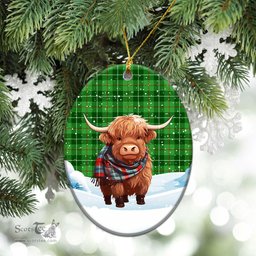Scottish Galloway District Tartan Christmas Ceramic Ornament - Highland Cows Snow Style - Tartan Christmas Ornaments Scottish Plaid Tartan Plaid - ScotsTee - scotstee.com