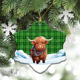 Scottish Galloway District Tartan Christmas Ceramic Ornament - Highland Cows Snow Style - Tartan Christmas Ornaments Scottish Plaid Tartan Plaid - ScotsTee - scotstee.com