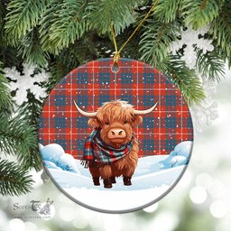 Scottish Hamilton Ancient Tartan Christmas Ceramic Ornament - Highland Cows Snow Style - Tartan Christmas Ornaments Scottish Plaid Tartan Plaid - ScotsTee - scotstee.com