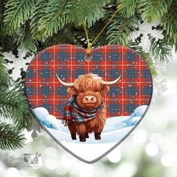 Scottish Hamilton Ancient Tartan Christmas Ceramic Ornament - Highland Cows Snow Style - Tartan Christmas Ornaments Scottish Plaid Tartan Plaid - ScotsTee - scotstee.com