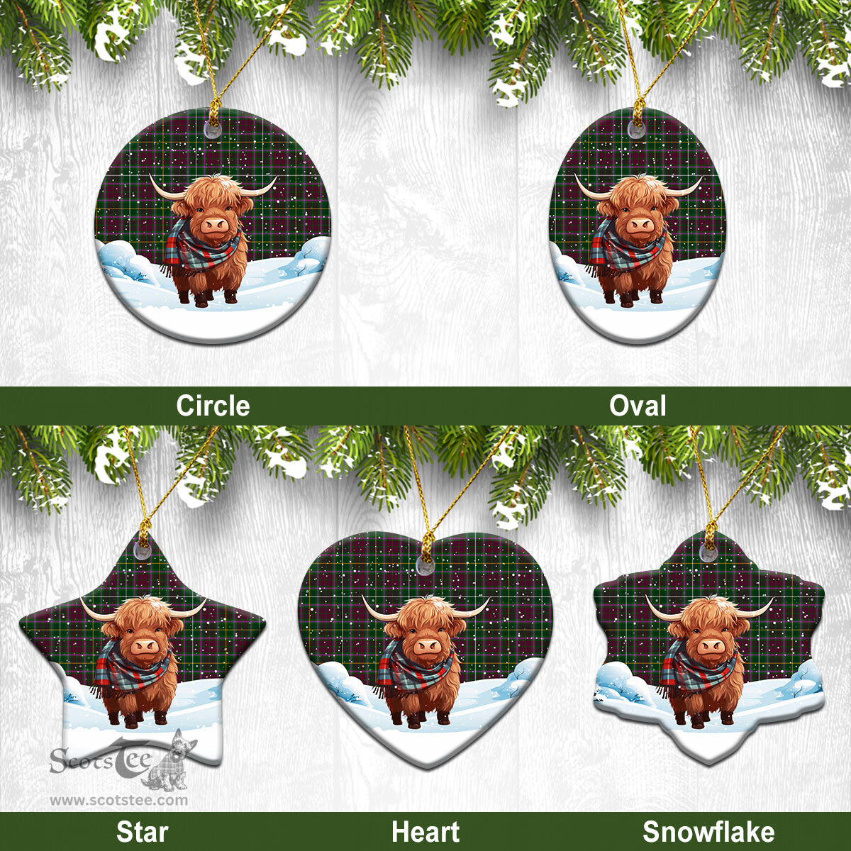 Scottish Crosbie Tartan Christmas Ceramic Ornament - Highland Cows Snow Style - Tartan Christmas Ornaments Scottish Plaid Tartan Plaid - ScotsTee - scotstee.com
