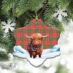 Scottish Grant Ancient Tartan Christmas Ceramic Ornament - Highland Cows Snow Style - Tartan Christmas Ornaments Scottish Plaid Tartan Plaid - ScotsTee - scotstee.com
