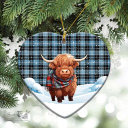 Scottish Clark Ancient Tartan Christmas Ceramic Ornament - Highland Cows Snow Style - Tartan Christmas Ornaments Scottish Plaid Tartan Plaid - ScotsTee - scotstee.com