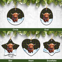 Scottish Cunningham Hunting Modern Tartan Christmas Ceramic Ornament - Highland Cows Snow Style - Tartan Christmas Ornaments Scottish Plaid Tartan Plaid - ScotsTee - scotstee.com