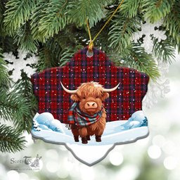 Scottish Kelly of Sleat Red Tartan Christmas Ceramic Ornament - Highland Cows Snow Style - Tartan Christmas Ornaments Scottish Plaid Tartan Plaid - ScotsTee - scotstee.com