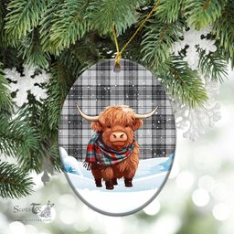 Scottish Douglas Grey Modern Tartan Christmas Ceramic Ornament - Highland Cows Snow Style - Tartan Christmas Ornaments Scottish Plaid Tartan Plaid - ScotsTee - scotstee.com