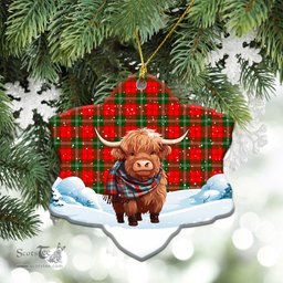 Scottish Gartshore Tartan Christmas Ceramic Ornament - Highland Cows Snow Style - Tartan Christmas Ornaments Scottish Plaid Tartan Plaid - ScotsTee - scotstee.com