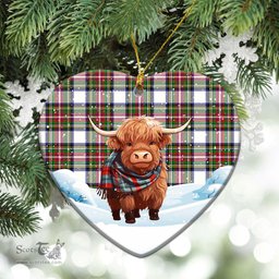 Scottish Dennistoun Tartan Christmas Ceramic Ornament - Highland Cows Snow Style - Tartan Christmas Ornaments Scottish Plaid Tartan Plaid - ScotsTee - scotstee.com