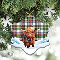 Scottish Dennistoun Tartan Christmas Ceramic Ornament - Highland Cows Snow Style - Tartan Christmas Ornaments Scottish Plaid Tartan Plaid - ScotsTee - scotstee.com