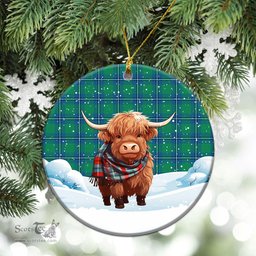 Scottish Irvine Ancient Tartan Christmas Ceramic Ornament - Highland Cows Snow Style - Tartan Christmas Ornaments Scottish Plaid Tartan Plaid - ScotsTee - scotstee.com