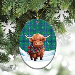 Scottish Irvine Ancient Tartan Christmas Ceramic Ornament - Highland Cows Snow Style - Tartan Christmas Ornaments Scottish Plaid Tartan Plaid - ScotsTee - scotstee.com