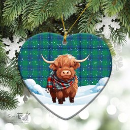 Scottish Irvine Ancient Tartan Christmas Ceramic Ornament - Highland Cows Snow Style - Tartan Christmas Ornaments Scottish Plaid Tartan Plaid - ScotsTee - scotstee.com