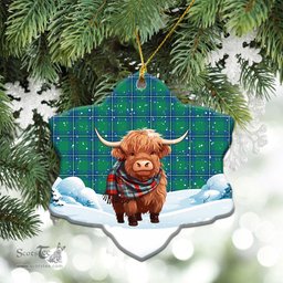 Scottish Irvine Ancient Tartan Christmas Ceramic Ornament - Highland Cows Snow Style - Tartan Christmas Ornaments Scottish Plaid Tartan Plaid - ScotsTee - scotstee.com