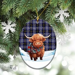 Scottish Kilmarnock Tartan Christmas Ceramic Ornament - Highland Cows Snow Style - Tartan Christmas Ornaments Scottish Plaid Tartan Plaid - ScotsTee - scotstee.com