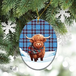 Scottish Elliot Ancient Tartan Christmas Ceramic Ornament - Highland Cows Snow Style - Tartan Christmas Ornaments Scottish Plaid Tartan Plaid - ScotsTee - scotstee.com