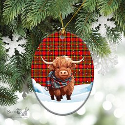 Scottish Hepburn Tartan Christmas Ceramic Ornament - Highland Cows Snow Style - Tartan Christmas Ornaments Scottish Plaid Tartan Plaid - ScotsTee - scotstee.com