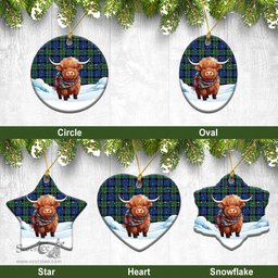 Scottish Fletcher Ancient Tartan Christmas Ceramic Ornament - Highland Cows Snow Style - Tartan Christmas Ornaments Scottish Plaid Tartan Plaid - ScotsTee - scotstee.com