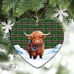 Scottish Gray Hunting Tartan Christmas Ceramic Ornament - Highland Cows Snow Style - Tartan Christmas Ornaments Scottish Plaid Tartan Plaid - ScotsTee - scotstee.com