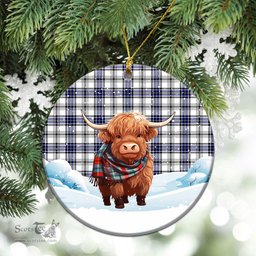 Scottish Hannay Modern Tartan Christmas Ceramic Ornament - Highland Cows Snow Style - Tartan Christmas Ornaments Scottish Plaid Tartan Plaid - ScotsTee - scotstee.com