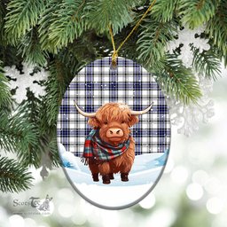 Scottish Hannay Modern Tartan Christmas Ceramic Ornament - Highland Cows Snow Style - Tartan Christmas Ornaments Scottish Plaid Tartan Plaid - ScotsTee - scotstee.com