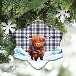 Scottish Hannay Modern Tartan Christmas Ceramic Ornament - Highland Cows Snow Style - Tartan Christmas Ornaments Scottish Plaid Tartan Plaid - ScotsTee - scotstee.com