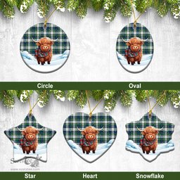 Scottish Gordon Dress Ancient Tartan Christmas Ceramic Ornament - Highland Cows Snow Style - Tartan Christmas Ornaments Scottish Plaid Tartan Plaid - ScotsTee - scotstee.com