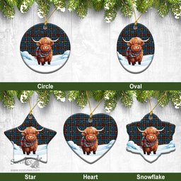 Scottish Fraser (of Lovat) Hunting Ancient Tartan Christmas Ceramic Ornament - Highland Cows Snow Style - Tartan Christmas Ornaments Scottish Plaid Tartan Plaid - ScotsTee - scotstee.com