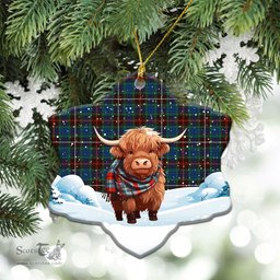 Scottish Fraser (of Lovat) Hunting Ancient Tartan Christmas Ceramic Ornament - Highland Cows Snow Style - Tartan Christmas Ornaments Scottish Plaid Tartan Plaid - ScotsTee - scotstee.com