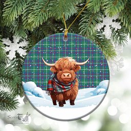 Scottish Inglis Ancient Tartan Christmas Ceramic Ornament - Highland Cows Snow Style - Tartan Christmas Ornaments Scottish Plaid Tartan Plaid - ScotsTee - scotstee.com