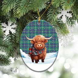 Scottish Inglis Ancient Tartan Christmas Ceramic Ornament - Highland Cows Snow Style - Tartan Christmas Ornaments Scottish Plaid Tartan Plaid - ScotsTee - scotstee.com