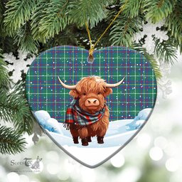 Scottish Inglis Ancient Tartan Christmas Ceramic Ornament - Highland Cows Snow Style - Tartan Christmas Ornaments Scottish Plaid Tartan Plaid - ScotsTee - scotstee.com