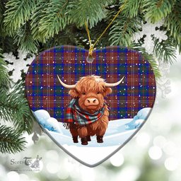 Scottish Chisholm Hunting Modern Tartan Christmas Ceramic Ornament - Highland Cows Snow Style - Tartan Christmas Ornaments Scottish Plaid Tartan Plaid - ScotsTee - scotstee.com