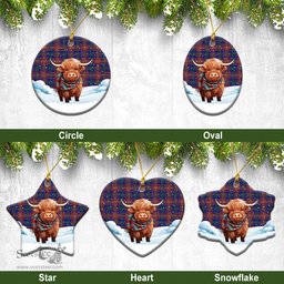 Scottish Chisholm Hunting Modern Tartan Christmas Ceramic Ornament - Highland Cows Snow Style - Tartan Christmas Ornaments Scottish Plaid Tartan Plaid - ScotsTee - scotstee.com