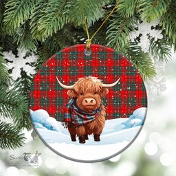 Scottish Cheyne Tartan Christmas Ceramic Ornament - Highland Cows Snow Style - Tartan Christmas Ornaments Scottish Plaid Tartan Plaid - ScotsTee - scotstee.com