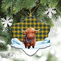 Scottish Fraser (of Lovat) Yellow Tartan Christmas Ceramic Ornament - Highland Cows Snow Style - Tartan Christmas Ornaments Scottish Plaid Tartan Plaid - ScotsTee - scotstee.com